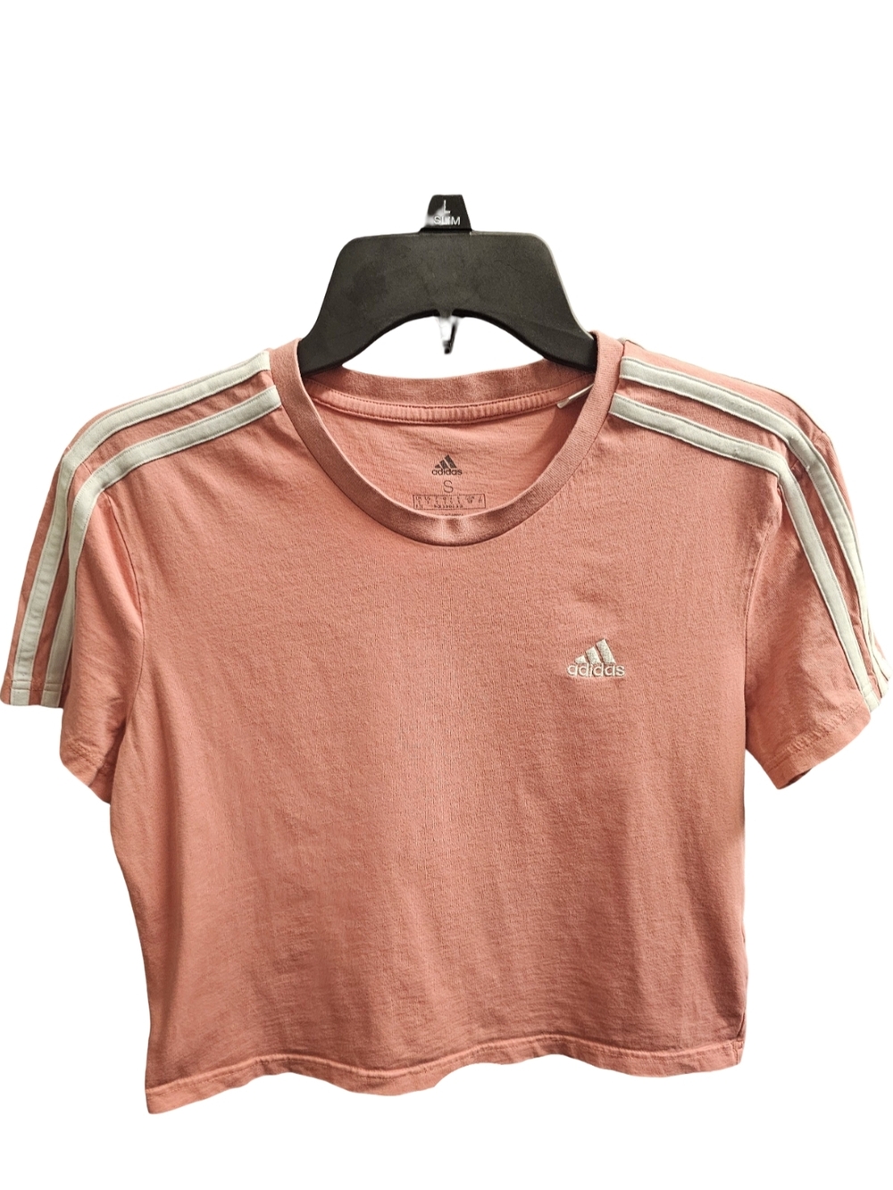 Adidas Cropped T Shirt Womens Small Pink 3 Stripe Athletic Top